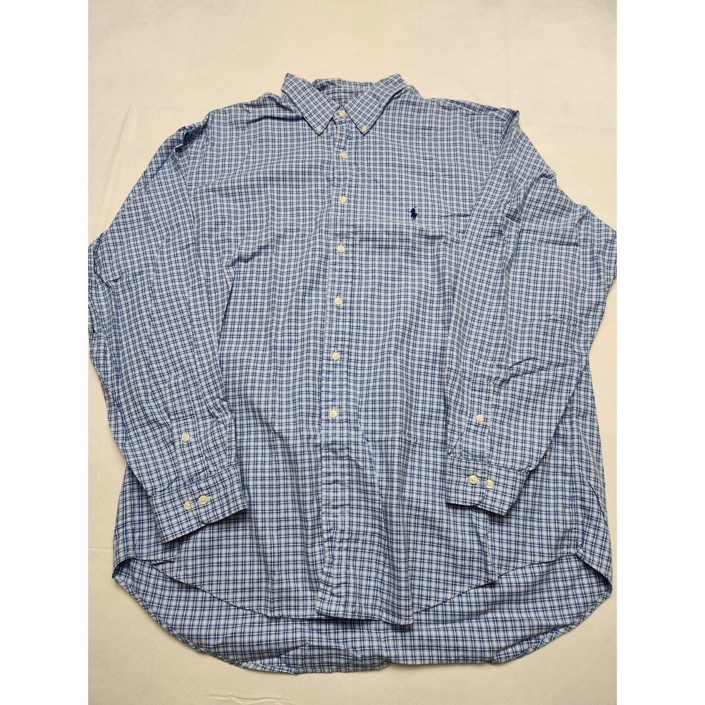 Ralph Lauren Shirt Mens 2XL‎ Blue Check Classic Fit Button Down Long Sleeve